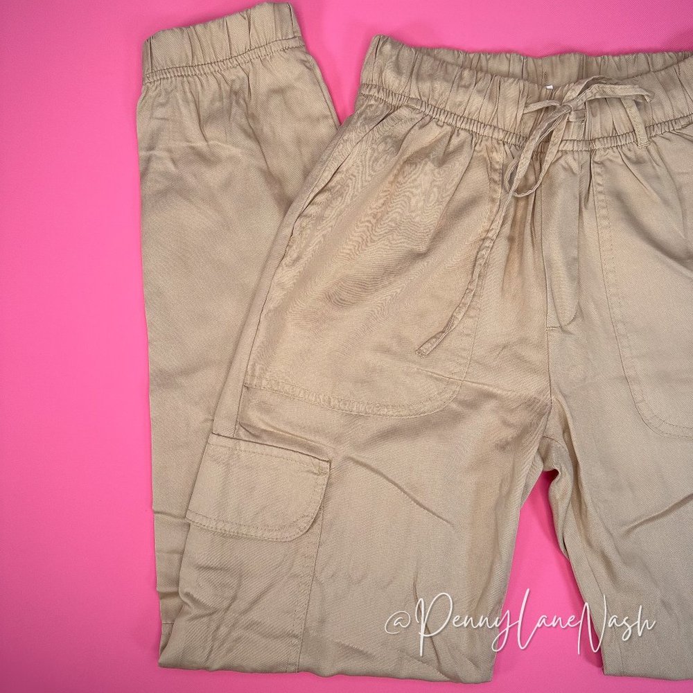 Japna Drawstring Waist Lyocell Cargo Jogger Tan - Picture 2 of 9